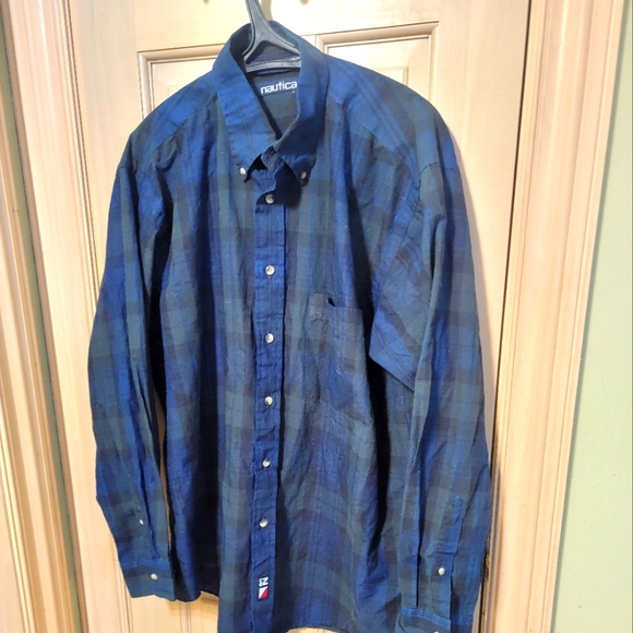 Nautica Other - Mens sz L Nautica Navy blue and green plaid long sleeve shirt Classic Preppy